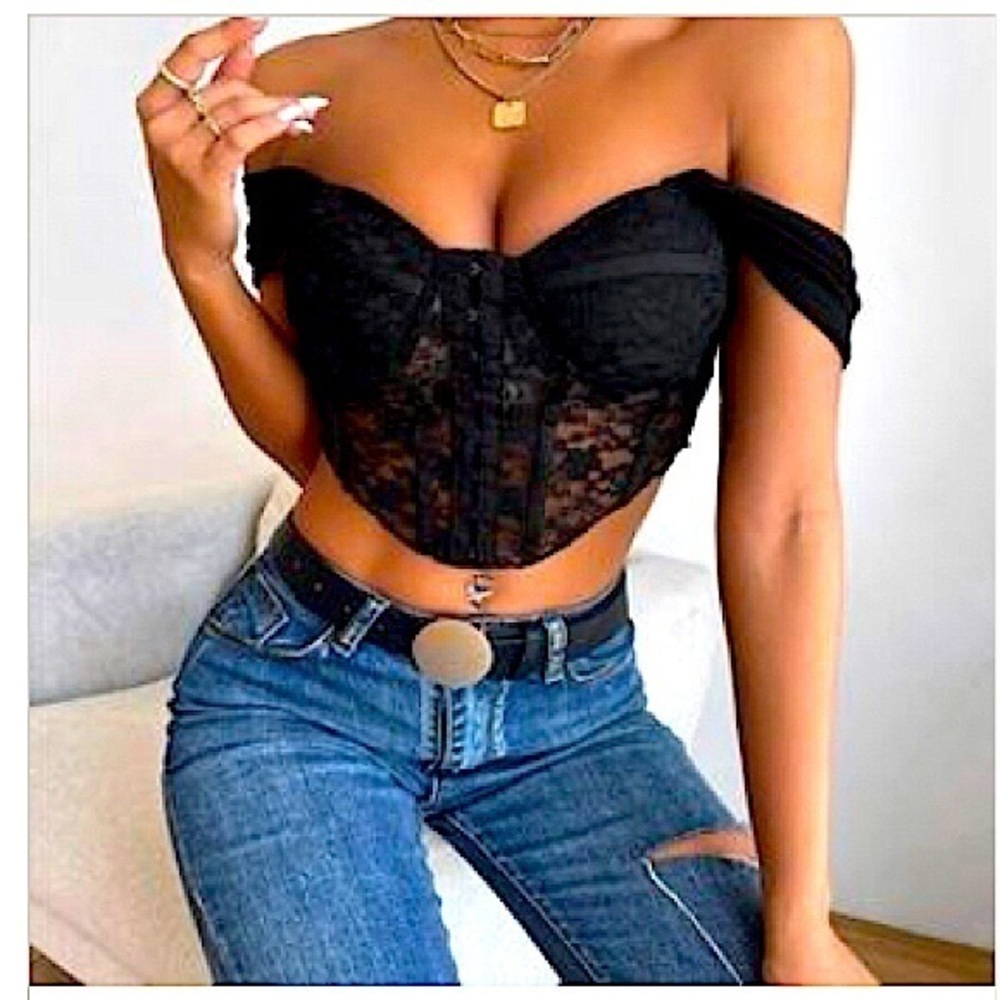 STUNNING Black Lace Balconette Bustier Corset Top